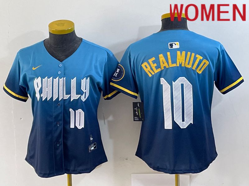 Women Philadelphia Phillies 10 Realmuto Blue City Edition Nike 2024 MLB Jersey style 4